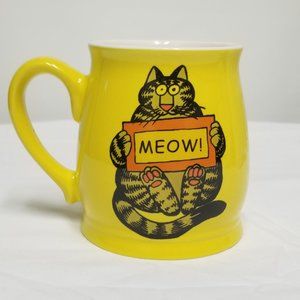 New Kliban Styled Cat Holding Meow Sign 15 oz. Yellow  Spokane Coffee Mug